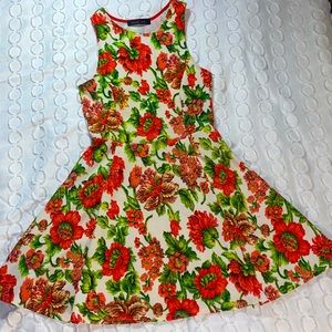 Floral A-line dress. Spring. Multi colored flowers